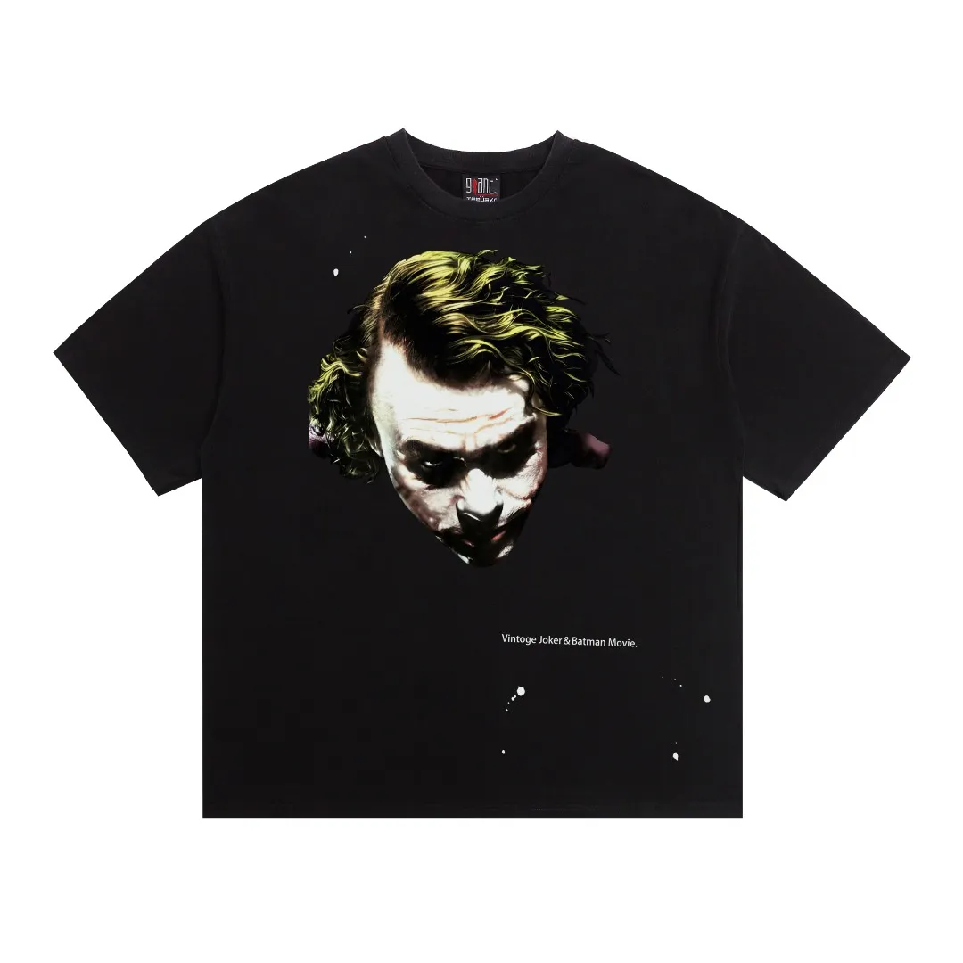 25SS Saint Michael Joker Batman distressed washed vintage printed loose Vintage short-sleeved T-shirt with digital white ink direct printing, the fabric is breathable and the pattern is three-dimensional and clear. Fabric: Double yarn 240g Style number: S881 Size: S-M-L-XL Color: Washed black Price: P118